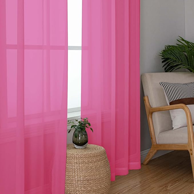 OWENIE Sheer Hot Pink Curtains for Bedroom Living Room 63 Inch Length 2 Panels Set, Modern Soft Solid Light Filtering Sheer Curtains for Dining Room, Rod Pocket Window Treatments, Hot Pink, 42"Wx63"L