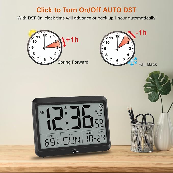 WallarGe Self-Setting Atomic Digital Wall Clock with Auto DST - Image 5