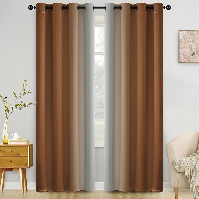COSVIYA Curtains & Drapes Ombre Burnt Orange Curtains 84 inch Length 2 Panels, Grommet Room Darkening Light Blocking Insulated Thermal Gradient Window Curtains for Bedroom/Living Room,52x84 inches
