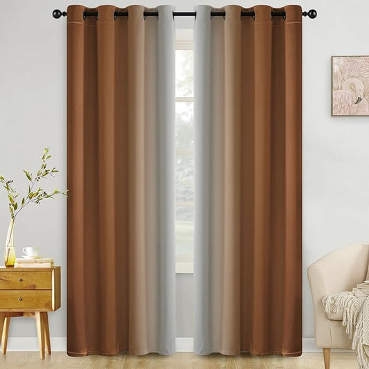 COSVIYA Curtains & Drapes Ombre Burnt Orange Curtains 84 inch Length 2 Panels, Grommet Room Darkening Light Blocking Insulated Thermal Gradient Window Curtains for Bedroom/Living Room,52x84 inches