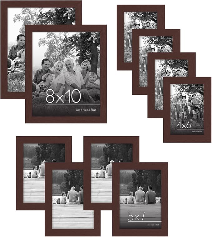 Americanflat Set of 10 Picture Frames with Shatter-Resistant Glass - Gallery Wall Frame Set with Two 8x10, Four 5x7 and Four 4x6 Frames - Signature Collection - Mahogany