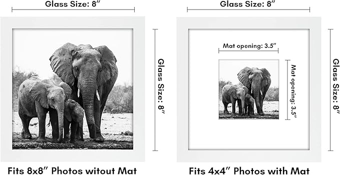 Americanflat 8x8 Picture Frame with Shatter-Resistant Glass - Use as 4x4 Frame with Mat or Display 8x8 Photo Without Mat - Signature Collection - Square Frames for Tabletop and Wall Display - White