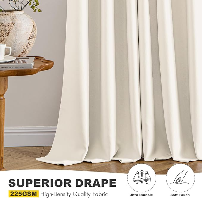 MIULEE Beige White Blackout Curtains for Bedroom Living Room 84 Inches Long 2 Panels, Thermal Insulated Room Darkening Drapes Grommet Noise Reducing Light Blocking Window Treatments 40x84 Inch