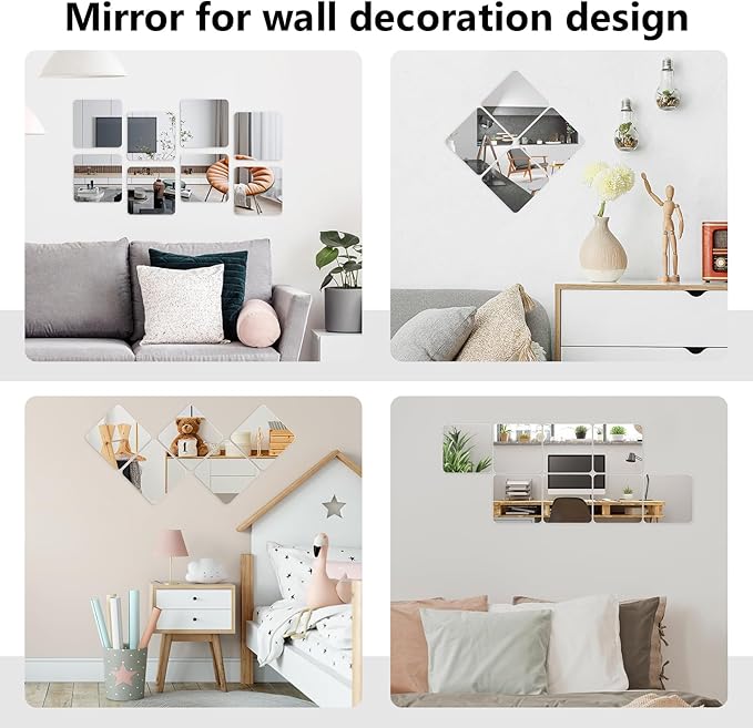 Shiftshade Wall Stickers - Unbreakable Self-Adhesive Mirror Tiles for Bedroom, Home, Gym, Door - Acrylic Shatterproof Sheets, Panels (8x8 Inch, 4 Pcs)