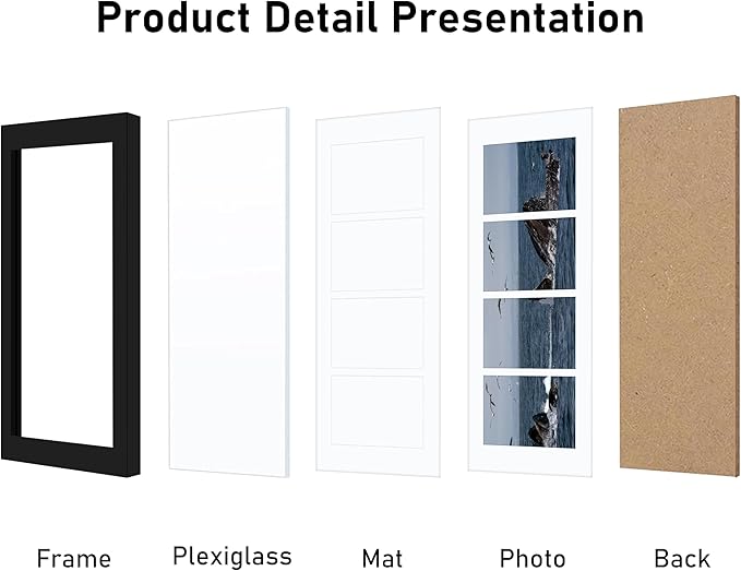 VIOLABBEY 8x20 Picture Frame 2pack, Fits Four 4x6 Photos with Mat or One 8x20 Picture without Mat for Wall, Black
