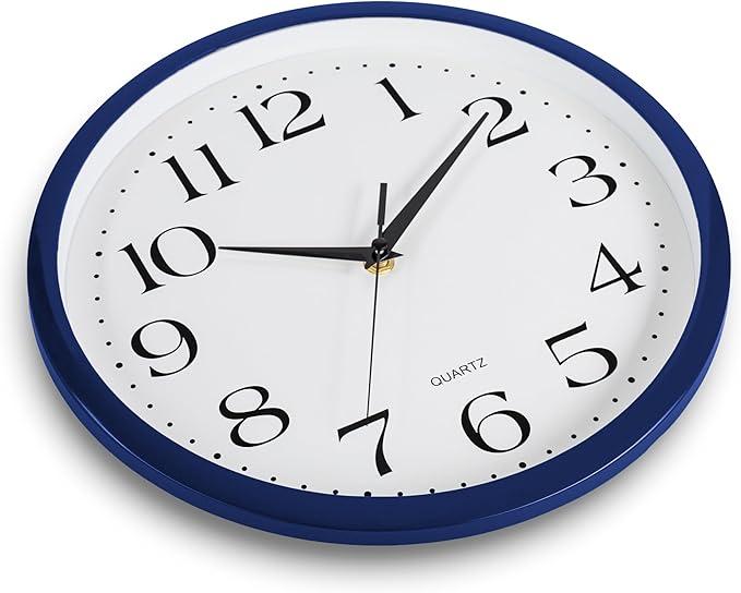 Bernhard Products Navy Wall Clock Silent Non Ticking - 12 Inch Quality Quartz Battery Operated Round Easy to Read Home/Kitchen/Office/Classroom/School Clock