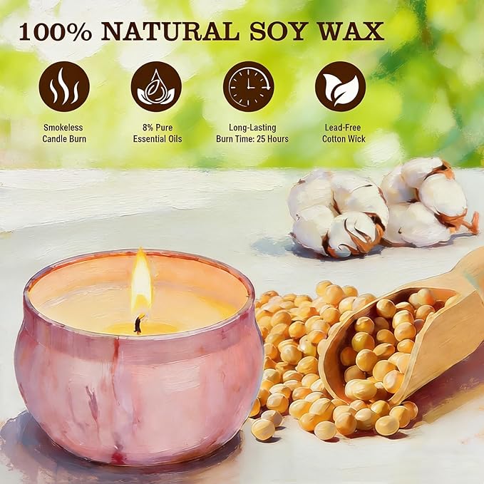 Scented Candles Gift Set for Women, 12 Pack Spring Summer Aromatherapy Candle 300 Hours Burning Time, French Artistic Soy Wax Candles Portable Tin Candle for Mom Birthday Mothers Day Gifts