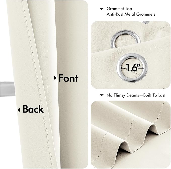 MIULEE Cream Blackout Curtains for Bedroom Living Room 45 Inches Long 2 Panels, Thermal Insulated Room Darkening Drapes Grommet Noise Reducing Light Blocking Window Treatments 40x45 Inch