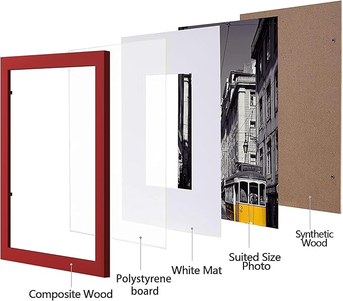eletecpro 8x10 Picture Frames Set of 10, Picture Frame Collage Wall Decor Display 5x7 Photo With Mat or 8x10 without Mat, Home Decor Gallery Frame for Table Top or Wall Mounting, Red