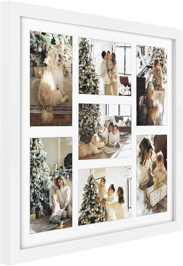 Golden State Art, Set of 2, 13.7x15.7 Matted White Wood 7-Opening for 4x6 Collage Picture Frame