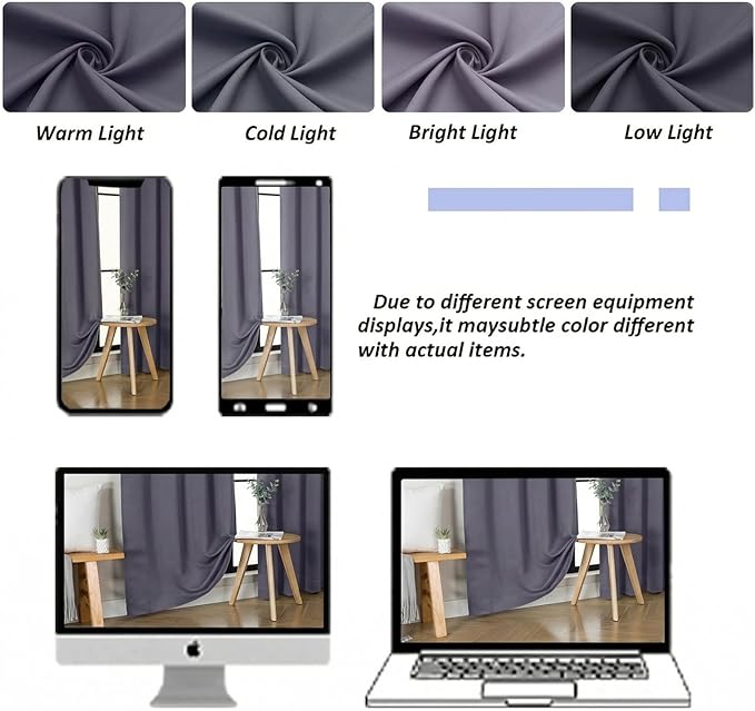 Simplebrand Ava Greyish Purple Blackout Curtains for Bedroom 84 Inch Length 2 Panels Set, Solid Thermal Insulated Privacy Living Room Window Treatment Curtains Blackout Drapes, W50 x L84 Inch