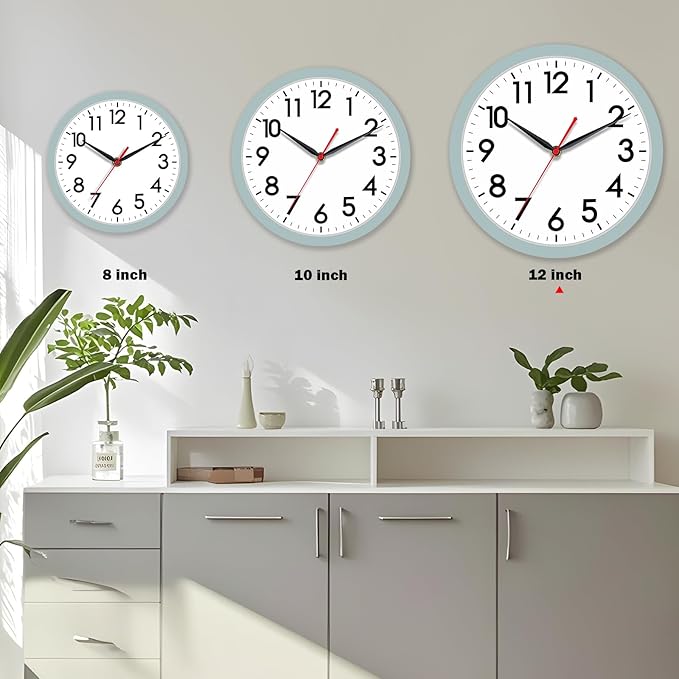 AKCISOT Wall Clock, Modern Small Wall Clocks Battery Operated 12 Inch, Silent Non-Ticking Analog Classic for Office, Home, Bathroom, Kitchen, Bedroom, School(Blue Gray)