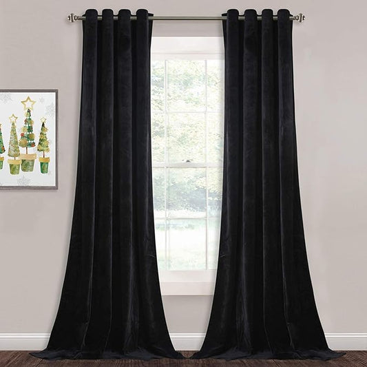 StangH Black Velvet Curtains 108 inches - Blackout Soft Luxury Velvet Panel Drapes for Bedroom Window Treatment Thermal Insulated Grommet Draperies, 52 x 108 Inches, 2 Panels