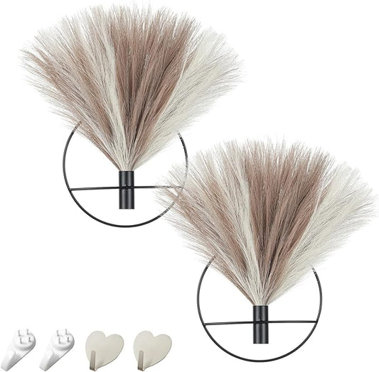 Pretty Jolly Boho Wall Decor 2 Pack, Metal Wall Hanging - Artificial Pampas in Beige & Coffee for Living Room, Bedroom, Dining Room & Bathroom