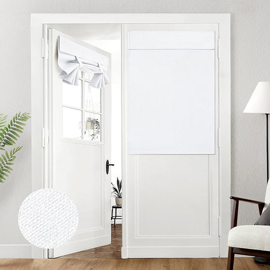 HOMEIDEAS 100% Pure White Linen Blackout French Door Curtains, Privacy Door Window Curtains, 34 X 40 Inch Room Darkening Blinds, Thermal Insulated Shades for Bedroom, 1 Panel