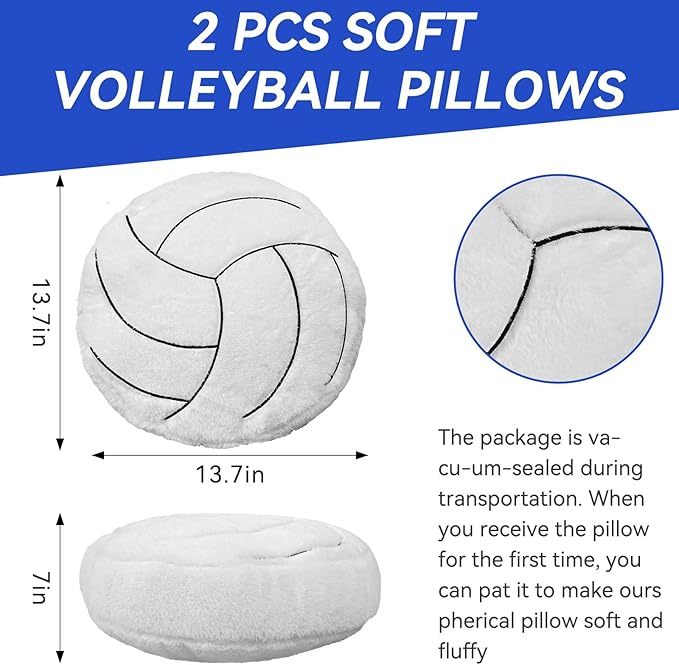 Volleyball Pillow, 2 Pcs Volleyball Plush Pillow Soft Fluffy Stuffed Sports Throw Pillows, Round Volleyball Pillows Ideal Couch, Bedroom & Sports Room Decor 15.8"