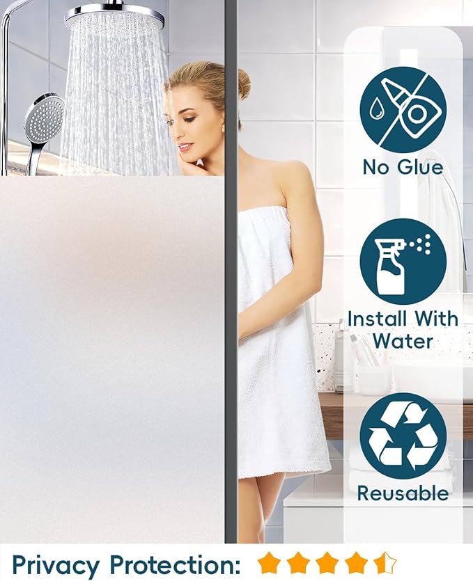 Dwersty Frosted Glass Window Privacy Film Decorative, Bathroom Window Privacy Film for Glass Windows Cover, Static Cling, Removable, Reusable, Anti-UV, Anti-Glare, Heat Blocking, 17.5 by 78.74 inch