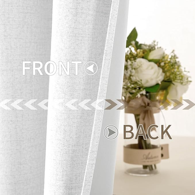 MIULEE Linen Textured Curtains for Bedroom Solid 100% Blackout Thermal Insulated Bright White Grommet Room Darkening Curtains & Drapes Luxury Decor for Living Room Nursery 52 x 45 Inch (2 Panels)