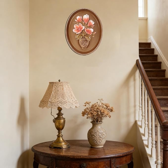 SIKOO Vintage Wall Sculptures Bronze Gold Magnolia Flower Wall Art Hand Painted Ornate Wall Hanging Decoration Antique Pediment Wall Statue Ornament Decor Gallery for Kitchen Bedroom Living Room