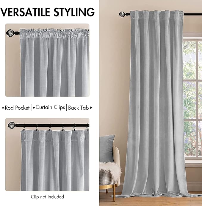 MIULEE Greyish White Velvet Curtains 2 Panels Luxury Blackout Curtains for Bedroom Living Room Thermal Insulated Super Soft Window Drapes Rod Pocket & Back Tab, W52 x L72 inches