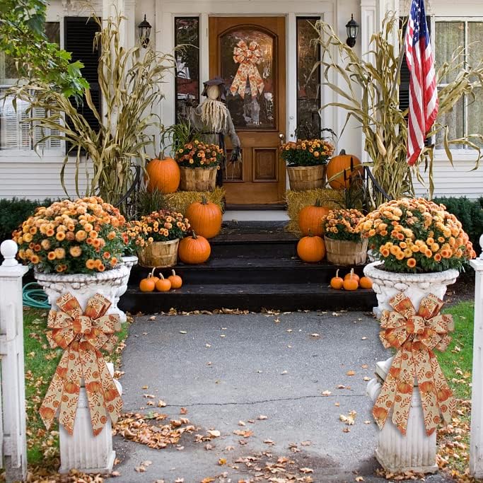 Large Fall Bows for Wreath, Thanksgiving Pumpkin Wreath With Autumn Leaves, Tree Topper Bow, Orange Burlap for Holiday Front Door, Fall Thanksgiving Decorations Supplies - Image 6