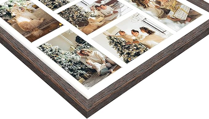 Golden State Art, Set of 10, 13.7x15.7 Distressed Brown Wood Collage Frame - White Mat - Displays Seven 4x6 Photos - Real Glass, Sawtooth Hanger, Swivel Tabs - Wall Mounting, Landscape, Portrait