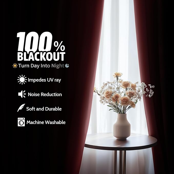 COSVIYA Dark Pink and Dark Purple 100% Blackout Curtains for Bedroom with White Back, 2 Thick Layers Full Room Darkening Thermal Insulated Grommet Drapes, 52x84 Inch, 2 Panels