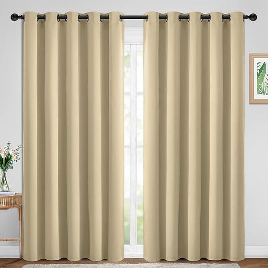 Yakamok Room Darkening Grommet Window Drapes Thermal Insulated Light Blocking Beige Blackout Curtains for Bedroom(70Wx84L, Beige, 2 Panels)