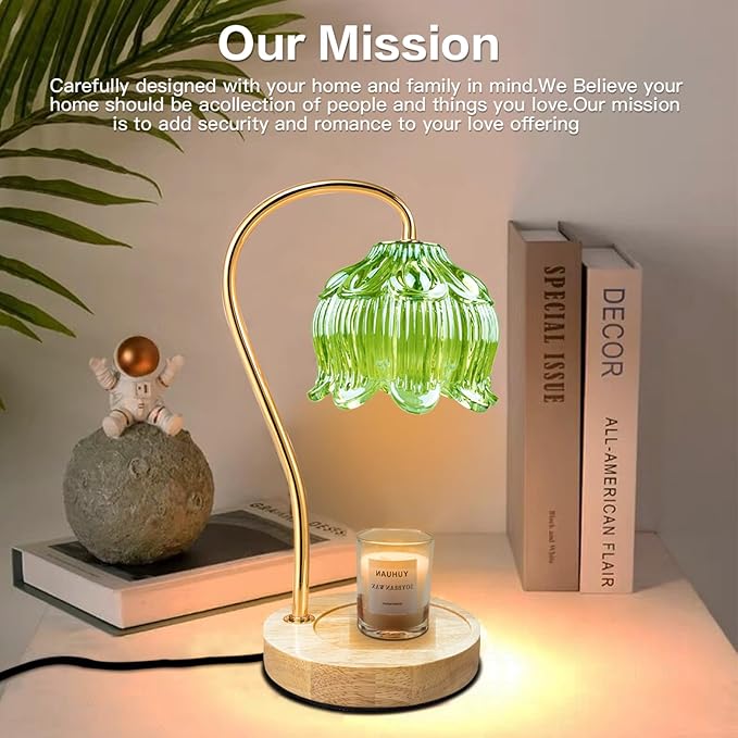 Dimmable Flower Candle Warmer Lamp, Green Candle Warmer with Timer & 4Bulbs, Birthday Chirstmas Gifts for Women Mom, Unique Home Decor for Bedroom Fits All Jar Candle