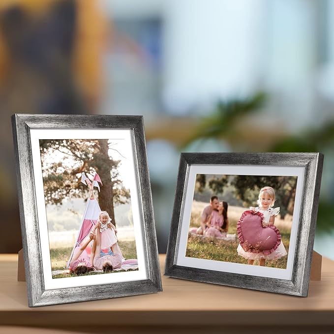 Giftgarden Antique Silver Picture Frames Assortment for Multiple Sizes Photos, Four 4x6, Four 5x7, Two 8x10, Gallery Frame Collage for Wall or Tabletop, Set of 10, Rustic Distressed Silver
