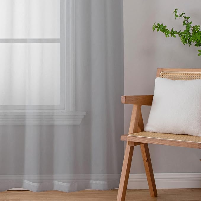 Lecloud Light Grey Sheer Curtains 78 Inches Long 2 Panels, Light Filtering Voile Airy Curtains, Elegant Transparent Solid Window Treatments with Rod Pocket for Living Room Bedroom, Each 42" W x 78" L