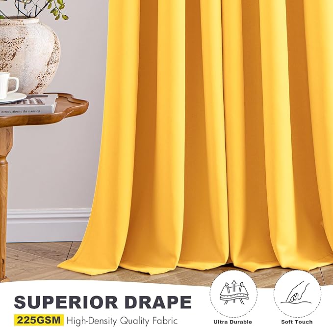 MIULEE Yellow Blackout Curtains for Bedroom Living Room 84 Inches Long 2 Panels, Thermal Insulated Room Darkening Drapes Grommet Noise Reducing Light Blocking Window Treatments 40x84 inch