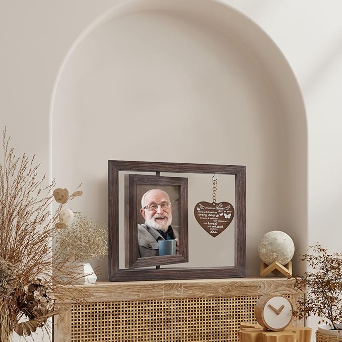 Egofine Memorial Gifts for Loss of Loved One, Sympathy Gifts for Loss of Mom Dad, Rotating Memory Frame Remembrance for 4x6 Photo