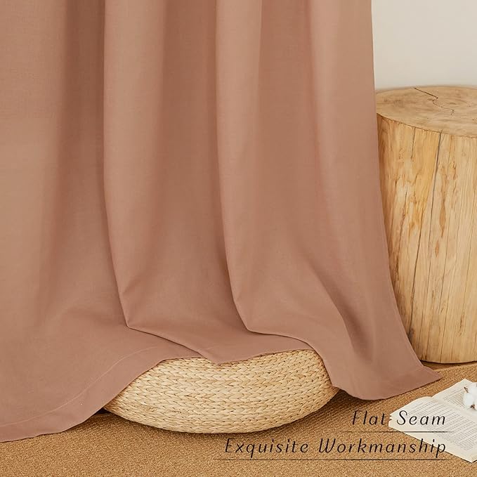 NICETOWN Thick Linen Blend Curtains Flax Textured for Bedroom, Rustic Grommet Semi Sheer Privacy Added Window Curtains & Drapes Light Filtering for Nursery, Terracotta, W42 x L63, Set of 2