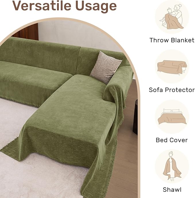 Sectional Couch Covers, 2 Pieces Washable L Shaped Couch Covers Sofa Blanket for Dogs Pet Friendly Sectional Sofa Slipcovers Furniture Covers,71"x 118"+ 71"x 118",(XX-Large,Green)
