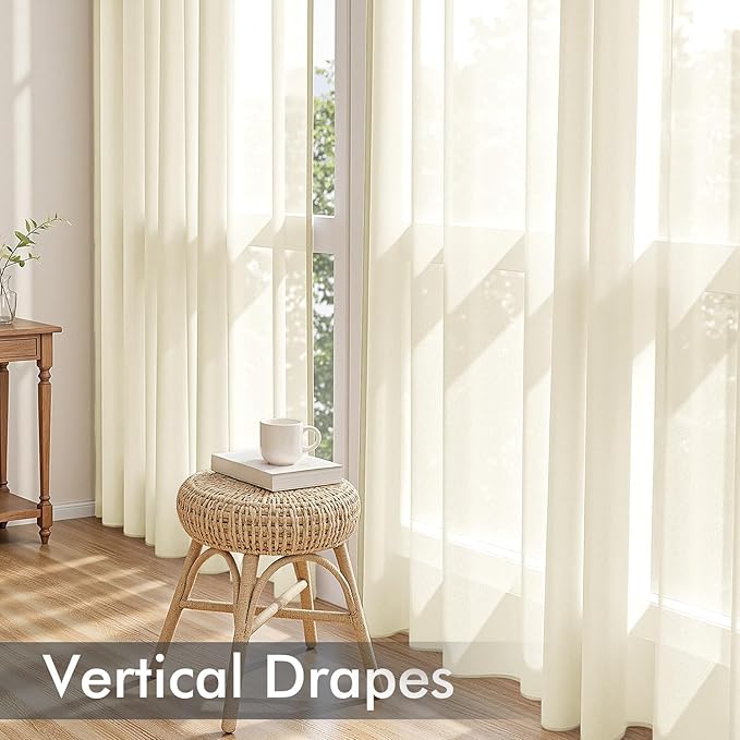 MIULEE Light Cream Sheer Curtains 108 Inches Long, 4 Panels Set, Light Filtering Rod Pocket Voile Drapes for Living Room and Bedroom, Airy Soft Fabric Window Treatments, 42 x 108 Inches