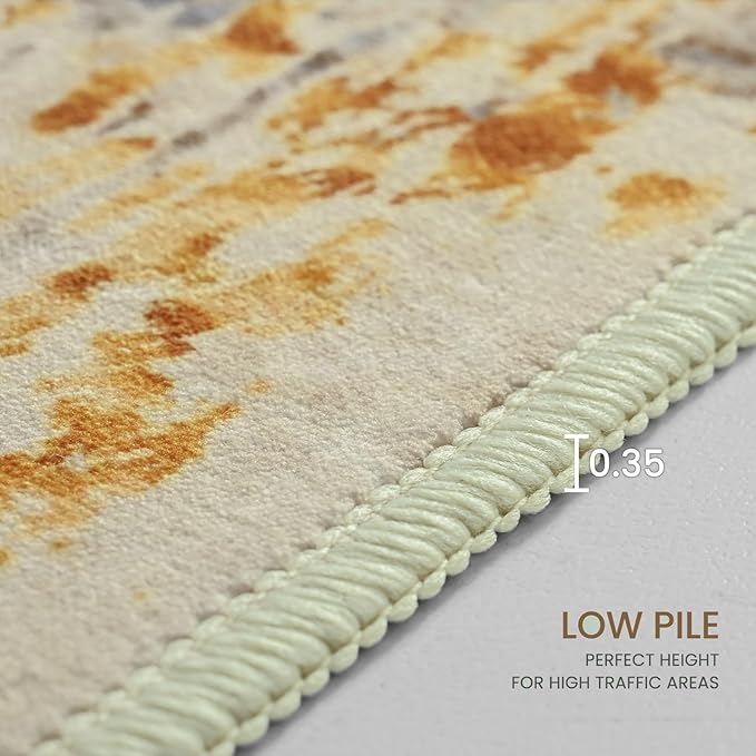 Area Rug 4x6 Beige Rug Washable Boho Rugs Non Slip Low Pile Abstract Small Carpet for Entryway, Bedroom, Kitchen, Classroom, Kids Room, Office, Dorm, Dining Room Light Tan