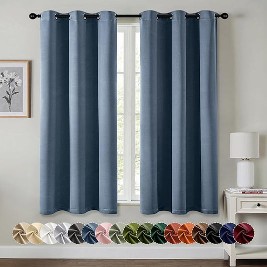 MIULEE Stone Blue Blackout Curtains for Bedroom Living Room 45 Inches Long 2 Panels, Thermal Insulated Room Darkening Drapes Grommet Noise Reducing Light Blocking Window Treatments 40x45 Inch