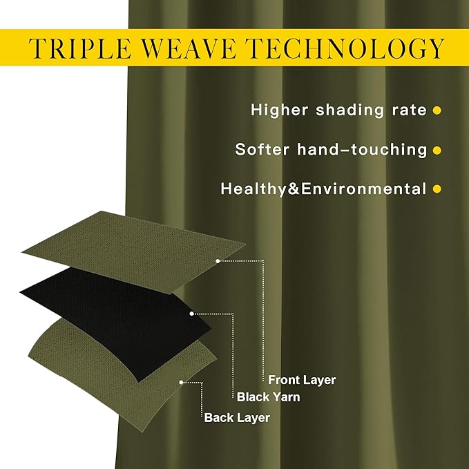 NICETOWN Olive Curtains 96 inches Long, Grommet Thermal Insulated Room Darkening Curtains Privacy Window Treatments for Boys Room/Living Room, W46 x L96, 2 Panels