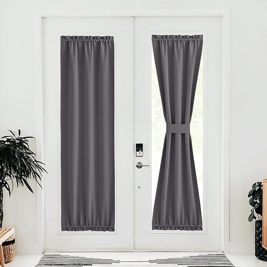 NICETOWN Grey Curtains for Sliding Glass Door,80 Inch Length/Long, Thermal Insulated Rod Pocket Single Panel, Room Darkening Blackout Curtains for Bedroom/Doorway Living Cabin, 25" Wide