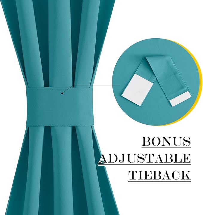 NICETOWN Blackout Curtain Panel for Front Door Kitchen Window Curtains Thermal Insulated Rod Pocket Drapes for Glass Storm Door with Tieback W25 x L80, Peacock Teal, 1 Panel