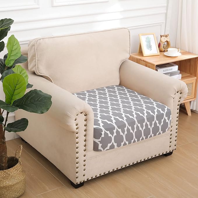 hyha Printed Couch Cushion Covers, Floral Sofa Covers Washable for Cushion Couch, Stretch Pattern Outdoor Cushion Covers for Patio Furniture with Elastic Bottom(Small, Moroccan Light Gray)