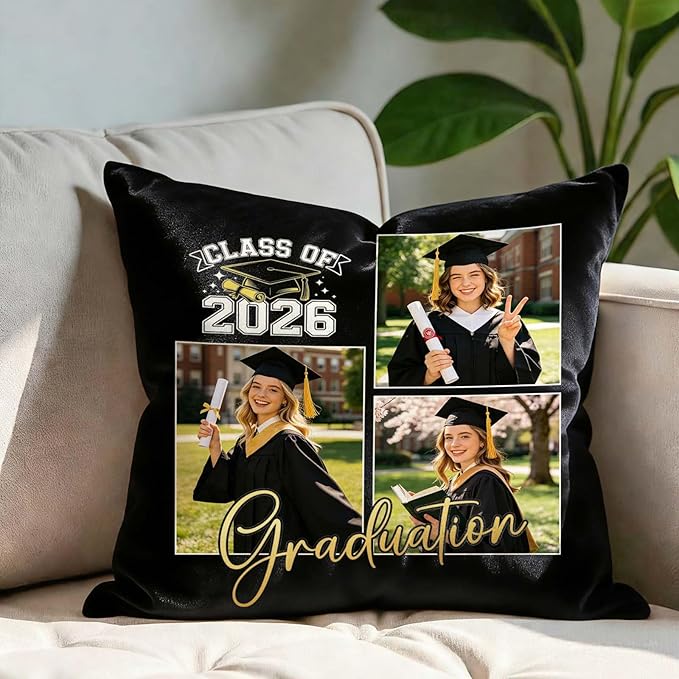 Custom Pillow with Picture & Text - Include Insert, Personalized Graduation Gifts for Class of 2026, Inspirational Souvenir Gifts for Senior College Masters