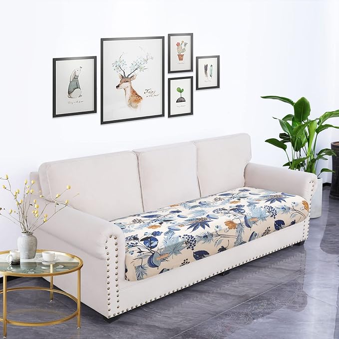 hyha Printed Couch Cushion Covers, Floral Sofa Covers Washable for 3 Cushion Couch, Stretch Pattern Outdoor Cushion Covers for Patio Furniture with Elastic Bottom(Large, Mushroom Flowers)