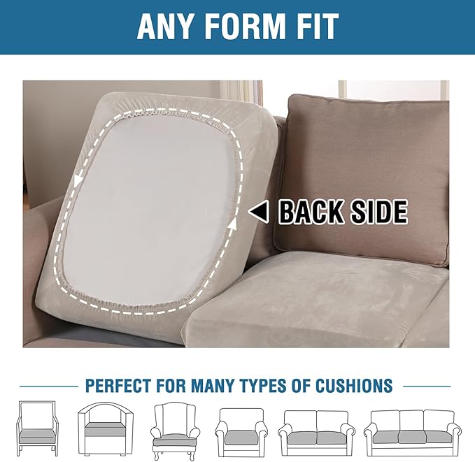 H.VERSAILTEX Velvet Stretch Couch Cushion Cover Plush Cushion Slipcover for Chair Loveseat Sofa Cushion Furniture Protector Seat Cushion Sofa Cover (2 Piece Large Sofa Cushion Covers, French Oak)
