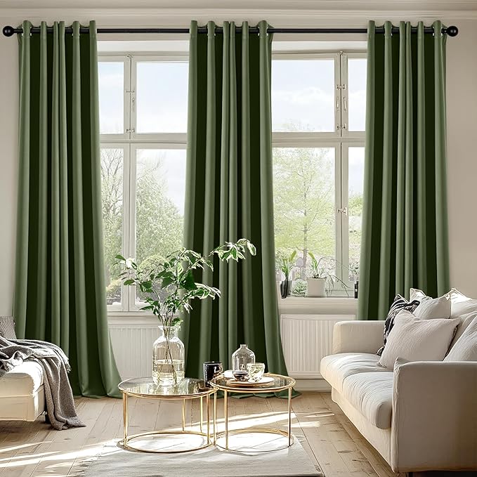 MIULEE Olive Green Blackout Curtains for Bedroom Living Room 90 Inches Long 2 Panels, Thermal Insulated Room Darkening Drapes Grommet Noise Reducing Light Blocking Window Treatments 40x90 Inch