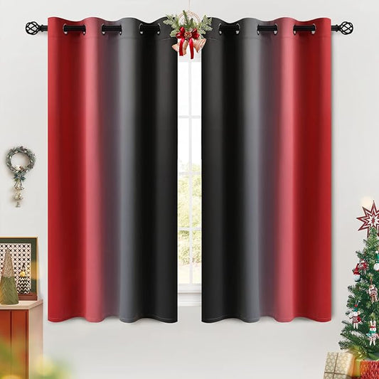 COSVIYA Grommet Ombre Room Darkening Curtains 54 inches Length for Kids Bedroom,Polyester Light Blocking Red and Black Gradient Window Drapes/Curtains for Living Room/Kitchen,2 Panels, 52x54 inches