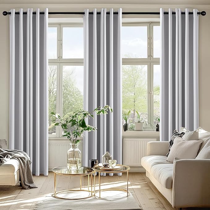 MIULEE Greyish White Blackout Curtains for Bedroom Living Room 72 Inches Long 2 Panels, Thermal Insulated Room Darkening Drapes Grommet Noise Reducing Light Blocking Window Treatments 40x72 Inch