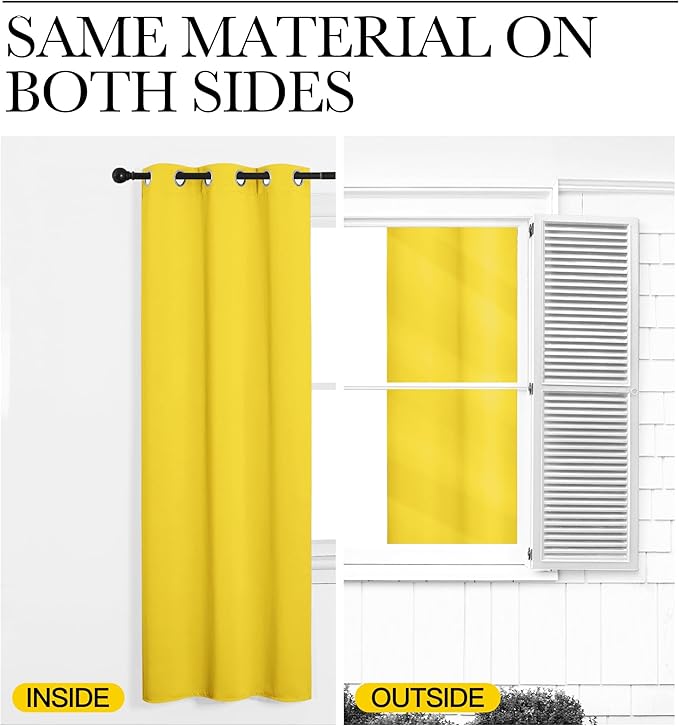NICETOWN Window Curtain Panels, Thermal Insulated Solid Grommet Draperies/Drapes for Basement (Bright Yellow, 1 Pair, 34 by 84-inch)