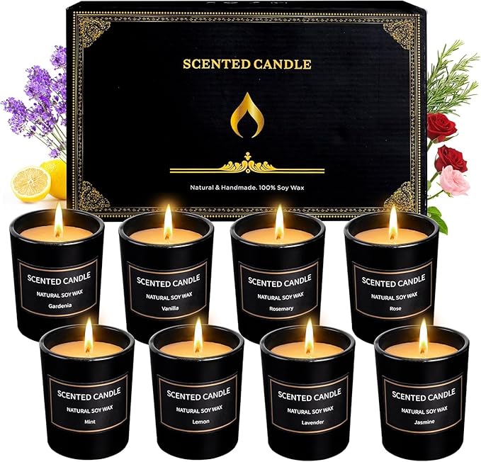 Scented Candles Gifts for Women Men, 8 Pack 3 Oz Scented Candles for Home, Natural Soy Wax Strong Fragrance Long Lasting Aromatherapy Candles for Women Men, Birthday Gifts